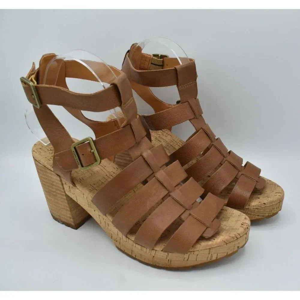 Kork Ease‎ Womens Size 9 Camille Brown Full Grain Leather Platform Sandals Shoes